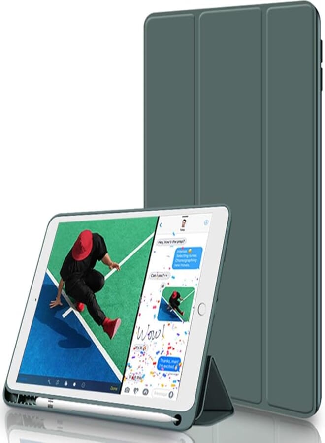 kenke ipad 9.7 2018/2017 Case with Pencil Holder,Auto Wake/Sleep Smart Cover with Trifolding Stand,Shockproof Soft TPU Back Cover for ipad 9.7 inch 6th/5th Generation,Dark Green